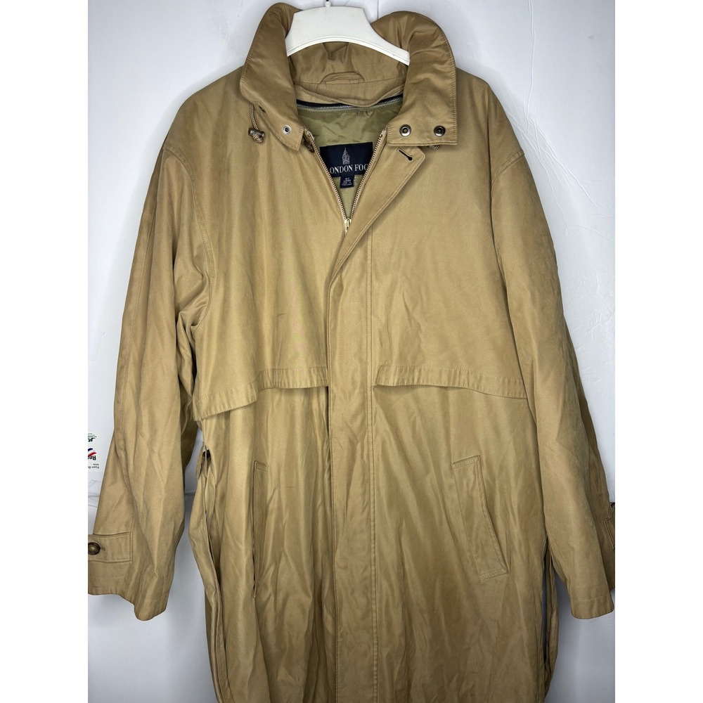 London Fog Mens‎ 42 Long Tan Khaki Trench Coat Belted Removable Liner Overcoat